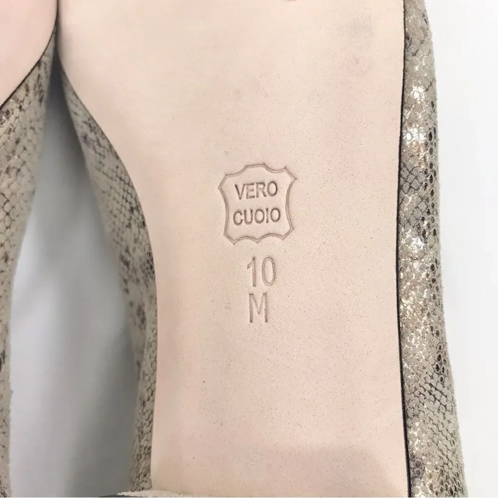 VANELi Tan Metallic Gold Snakeskin Leather Cap Toe Low Heel Classic Ballet Flats